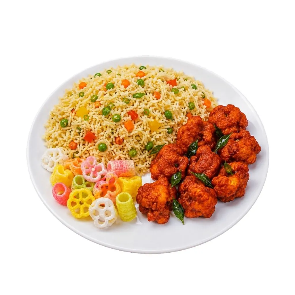 Fried Rice With Gobi 65 and Colour Vadagam